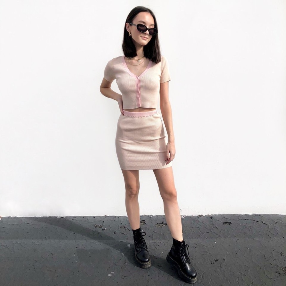 Topshop Pink Ribbed Knit Mini Skirt